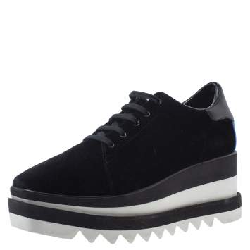 Pre Owned Stella McCartney Black Velet Elyse Platform Lace Up Sneakers Size 39.5