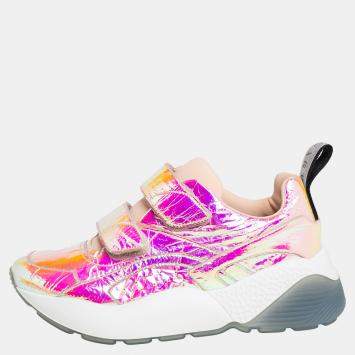Pre Owned Stella McCartney Multicolor Holographic  Faux Leather Velcro Strap Sneakers Size 39