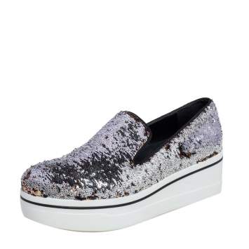 Pre Owned Stella McCartney Gold/Silver Sequin Binx Platform Sneakers Size 40