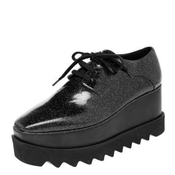Pre Owned Stella McCartney Black Glitter Elyse Platform Derby Sneakers Size 38