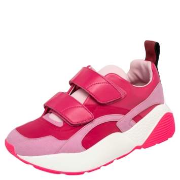 Pre Owned Stella McCartney Pink Faux Leather And Fabric Eclypse Velcro Strap Low Top Sneakers Size 40