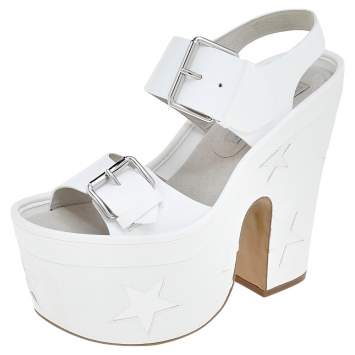 Pre Owned Stella McCartney White/Silver Faux Leather Star Platform Sandals Size 39