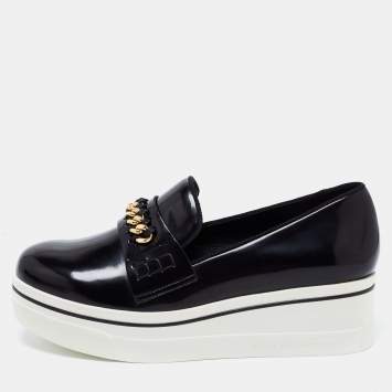 مملوكة مسبقًا Stella McCartney Black Faux Leather Chain Link Slip On Sneakers Size 40