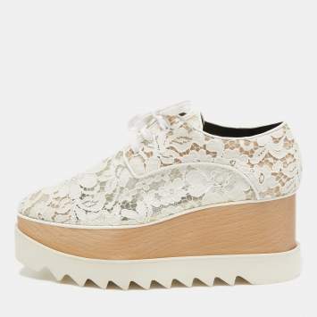 Pre Owned Stella McCartney Off White Lace Elyse Platform Derby Sneakers Size 39