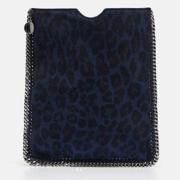 Pre Owned Stella McCartney Black/Blue Leopard Print Faux Suede Falabella iPad Case