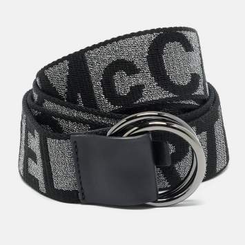 Pre Owned Stella McCartney M Buckle Belt Black/Silver Monogram Canvas