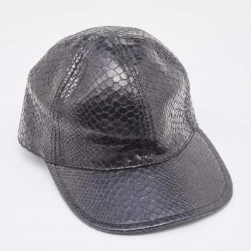Pre Owned Stella McCartney Black Snake Embossed Faux Leather Baseball Cap 
