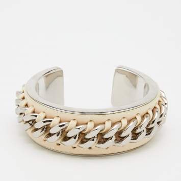 Pre Owned Stella McCartney Cream Leather & Chain Bangle Bracelet