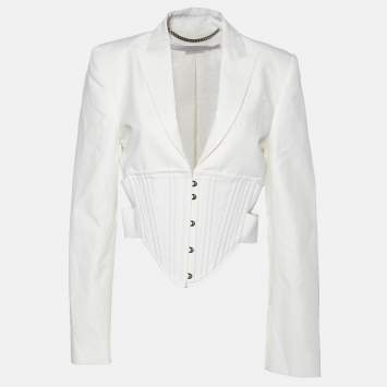 Pre Owned Stella McCartney Cream Linen Blend Corset Crop Blazer S
