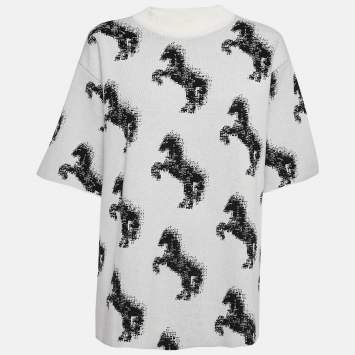 Pre Owned Stella McCartney Grey Pixel Horse Intarsia Knit Sweatshirt M