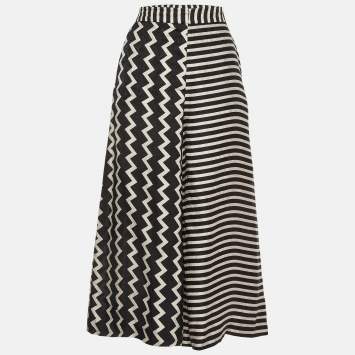 Pre Owned Stella McCartney Black/White Chevron & Stripes Print Jacquard Silk Pants S