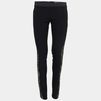 Pre Owned Stella McCartney Black Sheer Lace Side Trim Stretch Wool Trousers M
