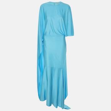 Pre Owned Stella McCartney Light Blue Jersey Cape-effect Asymmetric Long Dress M