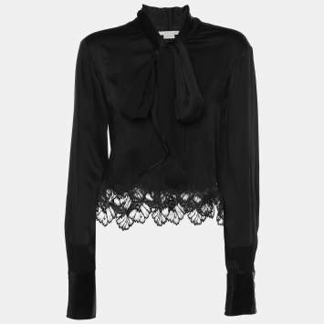 Pre Owned Stella McCartney Black Silk Lace Long Sleeve Top M