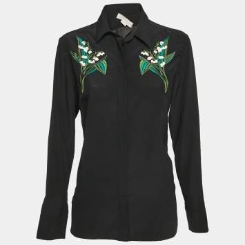 Pre Owned Stella McCartney Black Floral Embroidered Silk Long Sleeve Shirt S