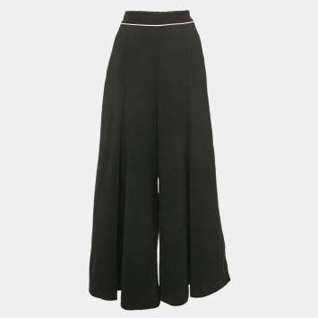 Pre Owned Stella McCartney Black Wool Pleated Wide Leg Pants S