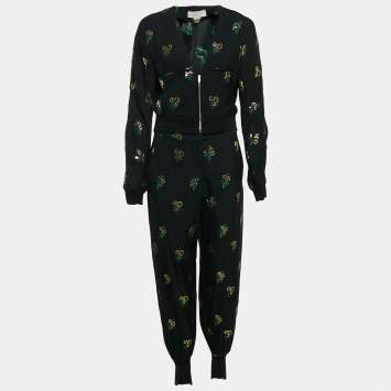 Pre Owned Stella McCartney Black Jacquard Rib Knit Trimmed Pant Top Set S
