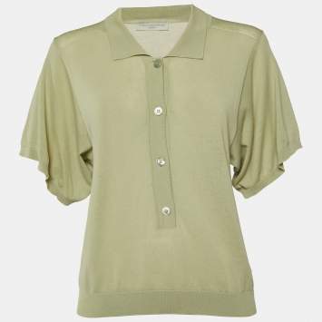 Pre Owned Stella McCartney Green Cotton Knit Polo Jumper S