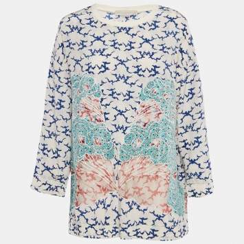 Pre Owned Stella McCartney White Printed & Embroidered Silk Jumper M 
