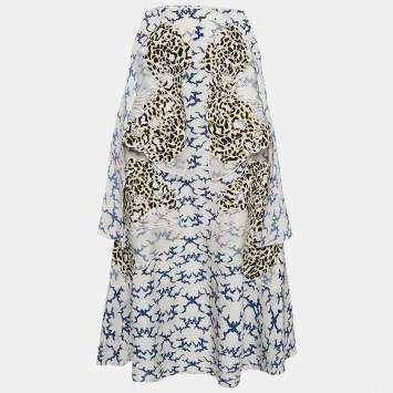 Pre Owned Stella McCartney White Printed Silk Layered Midi Skirt M 
