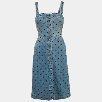 Pre Owned Stella McCartney Blue Embroidered Button Front Short Dress XS