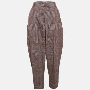 Pre Owned Stella McCartney Pink Houndstooth Wool Cropped Pants M