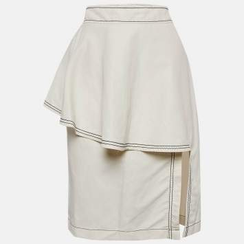 Pre Owned Stella McCartney Off-White Cotton Blend Flounce Knee-Length Skirt S
