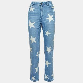Pre Owned Stella McCartney Blue Star Print Denim Slim Fit Jeans M/Waist 34"