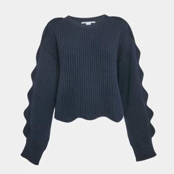 Pre Owned Stella McCartney Navy Blue Cotton Blend Scallop Detail Sweater S