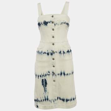 Pre Owned Stella McCartney White/Blue Tie-Dye Denim Button Front Mini Dress S
