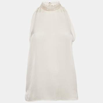 Pre Owned Stella McCartney Cream Embellished Neck Silk Sleeveless Top M