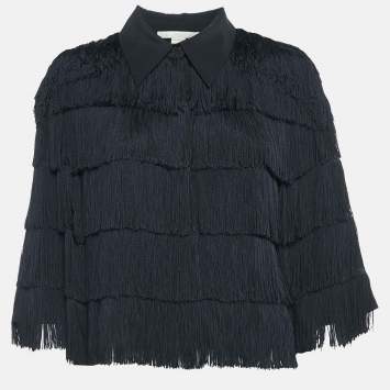 Pre Owned Stella McCartney Black Tasseled Chiffon Shirt L