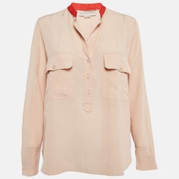 Pre Owned Stella McCartney Pale Pink Silk Crepe Contrast Collar Detail Blouse M