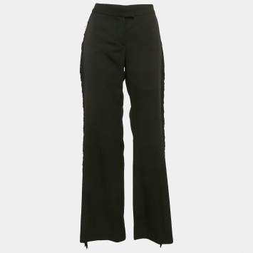 Pre Owned Stella McCartney Black Wool Fringed Detail Flared Trousers M