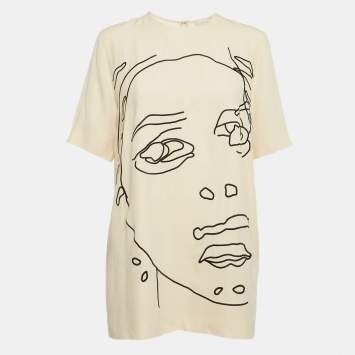 Pre Owned Stella McCartney Cream Embroidered Crepe Mini Dress S