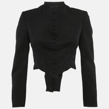 Pre Owned Stella McCartney Black Gabardine Microtails Crop Wool Jacket M