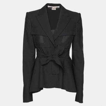 Pre Owned Stella McCartney Dark Grey Wool Blend Belted Blazer S