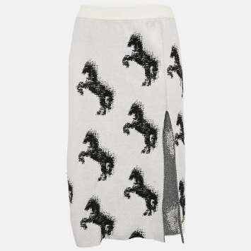 Pre Owned Stella McCartney White Pixel Horse Jacquard Knit Midi Skirt S