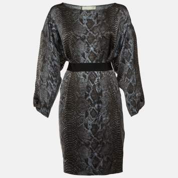 Pre Owned Stella McCartney Grey Snake Print Silk Satin Mini Dress M