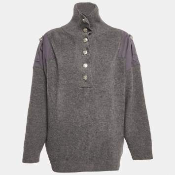 Stella McCartney Grey Wool High Neck Patch Detail Jumper M