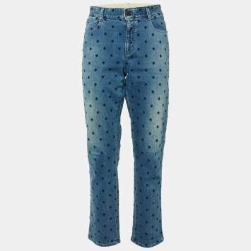 Pre Owned Stella McCartney Blue Embroidered Denim Slim Fit Jeans L/Waist 36"