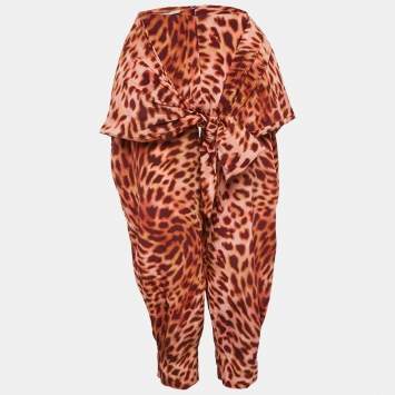 Pre Owned Stella McCartney Multicolor Animal Print Silk Tie-Up Trousers XS