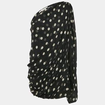 Pre Owned Stella McCartney Black Polka Dot Print Voile Crepe One-Shoulder Mini Dress S