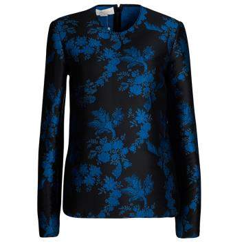 Pre Owned Stella McCartney FW'16 Black and Blue Floral Jacquard Long Sleeve Top M