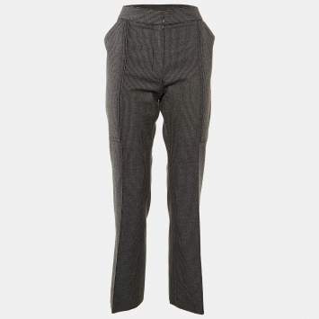 Pre Owned Stella McCartney Black Patterned Wool and Cotton Straight Leg Trousers M