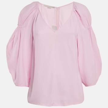 Stella McCartney Light Orchid Pink Crepe Puff Sleeve Blouse S