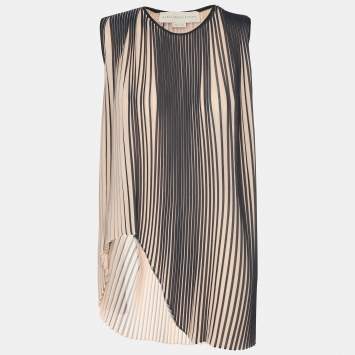 Stella McCartney Peach/Black Striped Pleated Sleeveless Tops XS