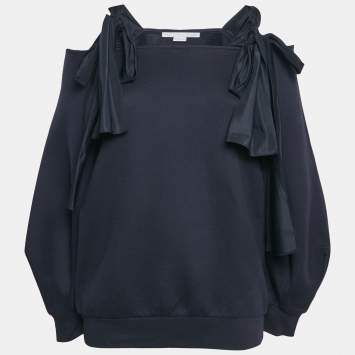 Stella McCartney Navy Blue Jersey Tie-Up Sleeve Blouse S
