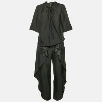 Stella McCartney Black Sateen Ruffled Blouse and Pants Set XS/M