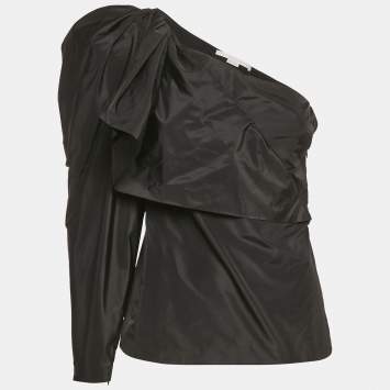 Stella McCartney Black Silk Blend Bow Detail One Shoulder Top S